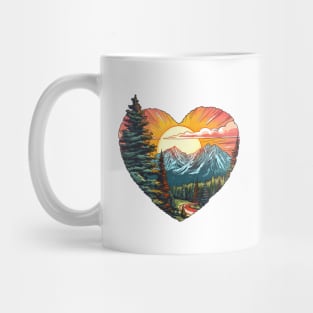 Mountain Scene Watercolor Heart-shaped Mug